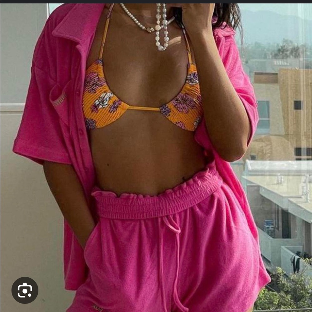 White Fox Terry Cloth Hot Pink Set